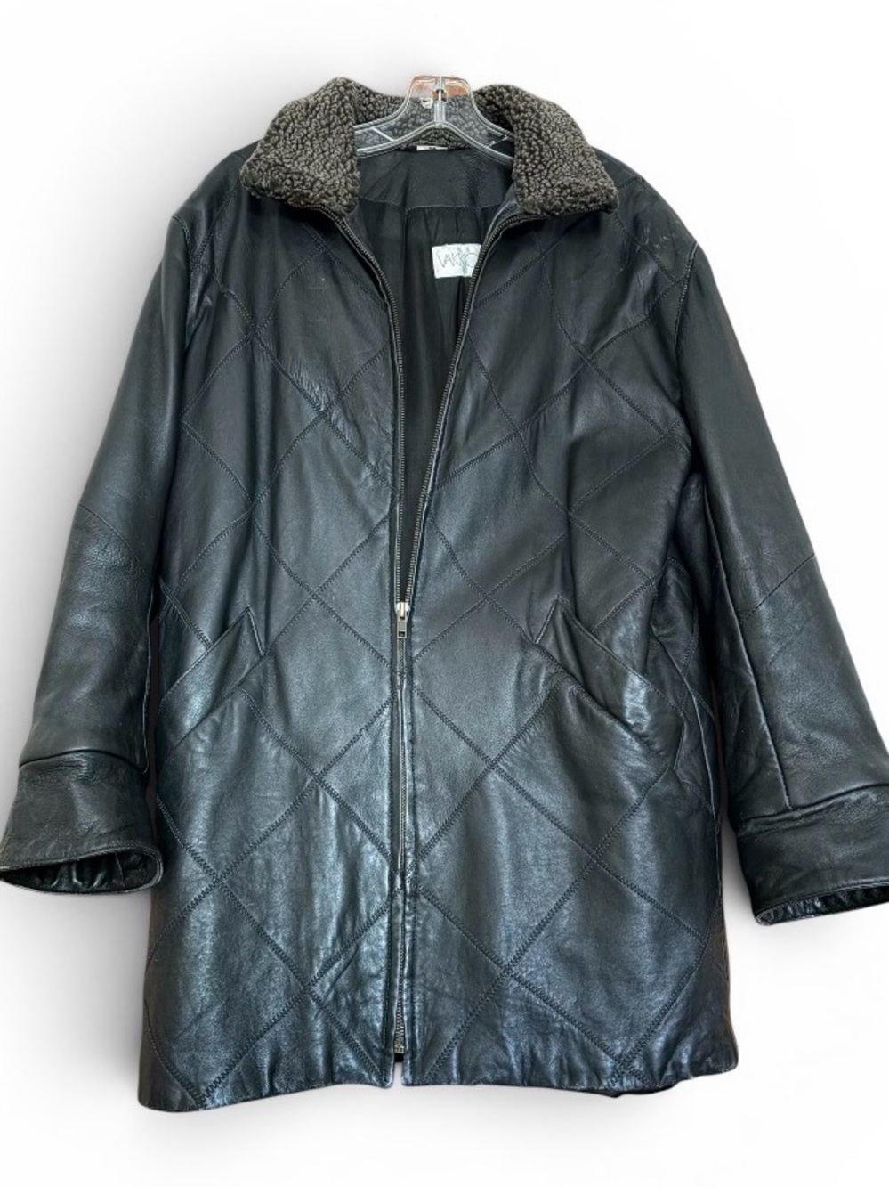 Vakko Black Quilted Leather Jacket with Sherpa Collar